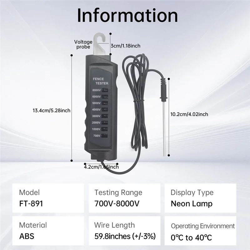 FT-891 Electric Fence Tester 700-8000V Electronic Fence Pulse Voltage Detector Ultimate Safety For Horse Dairy Wildlife