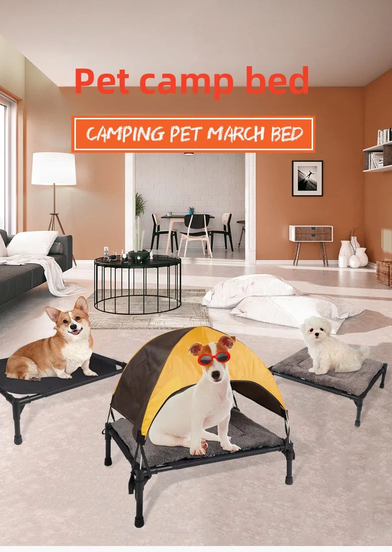 Outdoor Elevated Dog Bed Foldable Raised Pet Cot With Removable Canopy Shade Tent Breathable Dog Bed Carrying Bag For Camping