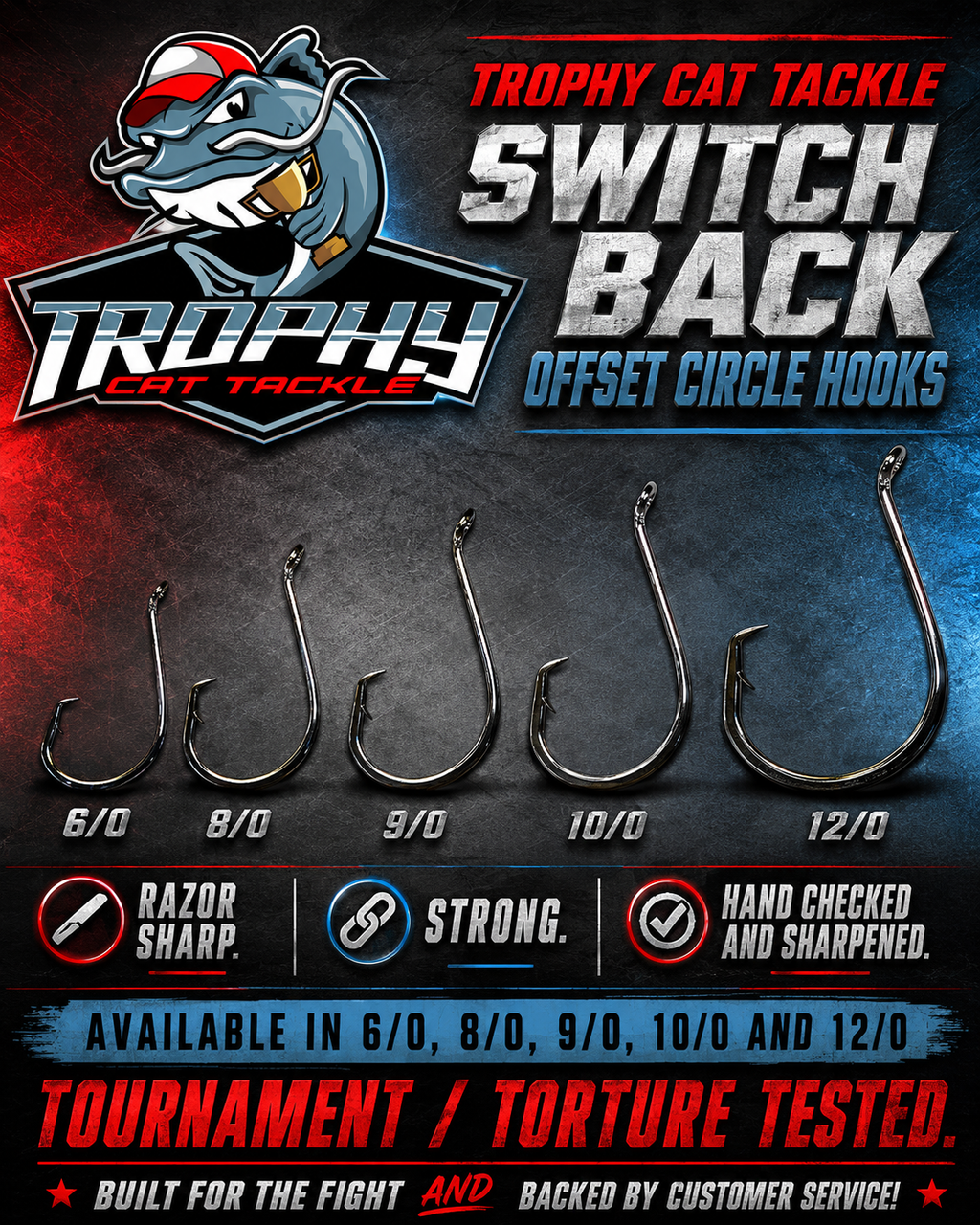 Switch Back LITE Circle Catfish Hooks – 5 Pack | Trophy Cat Tackle