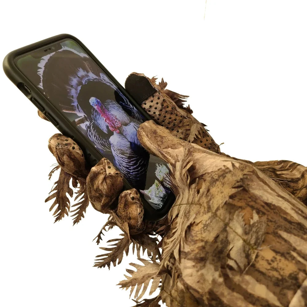 Leafy Camo Gloves in Mossy Oak and Realtree - Fingerless or Touchscreen Tips