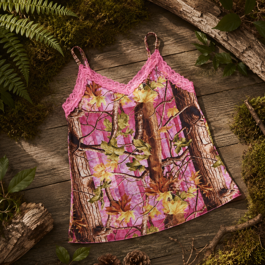 Women's Pink Camo Stretch Camisole - PinkWoods Hunting Tank Top - Wilderness Dreams