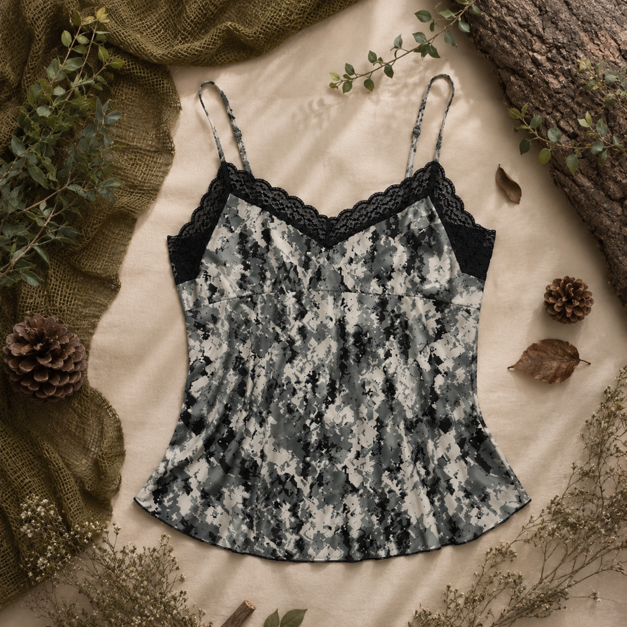 Women's Camo Lace Camisole - Envision Black Hunting Lingerie - Wilderness Dreams