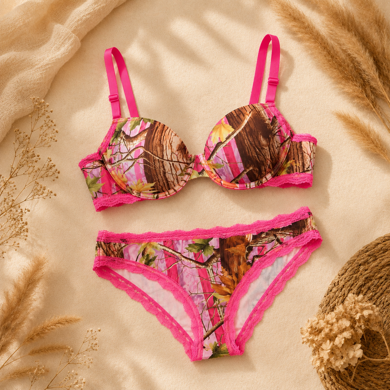 Women's Pink Camo Padded Bra - PinkWoods Hunting Lingerie Bra - Wilderness Dreams