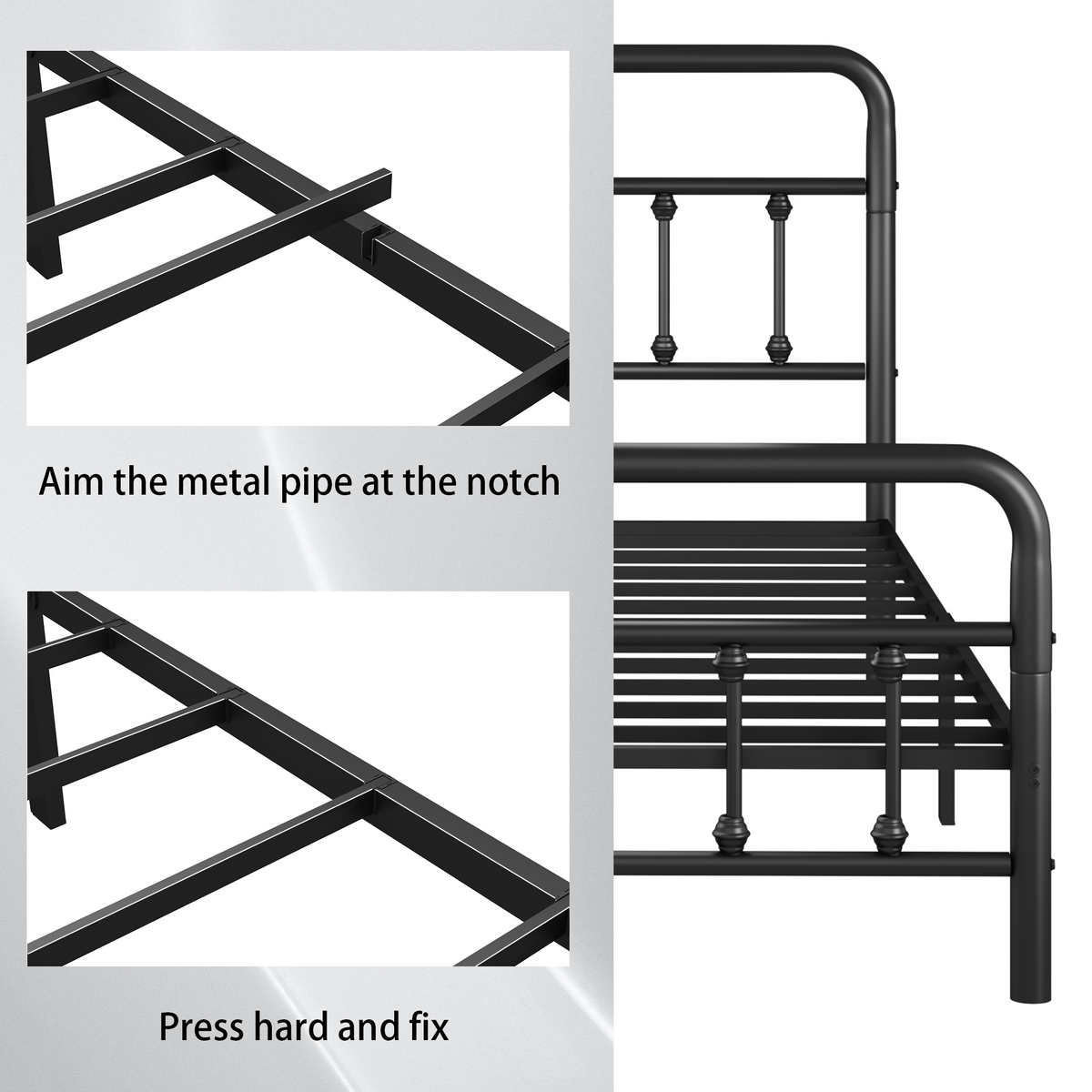 Metal Full Size Bed Frame with Headboard and Under Bed Storage - Black