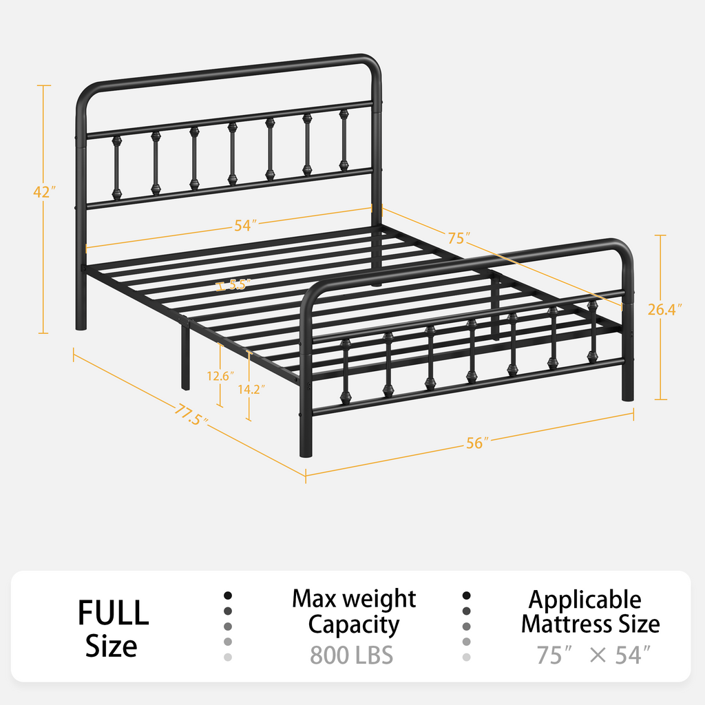 Metal Full Size Bed Frame with Headboard and Under Bed Storage - Black