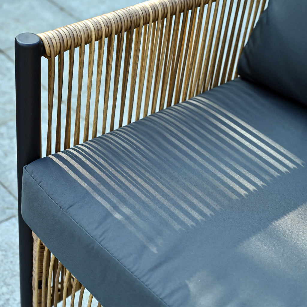 Outdoor PE Wicker 2-Seater Sofa Set with Tempered Glass Table - Grey Cushions