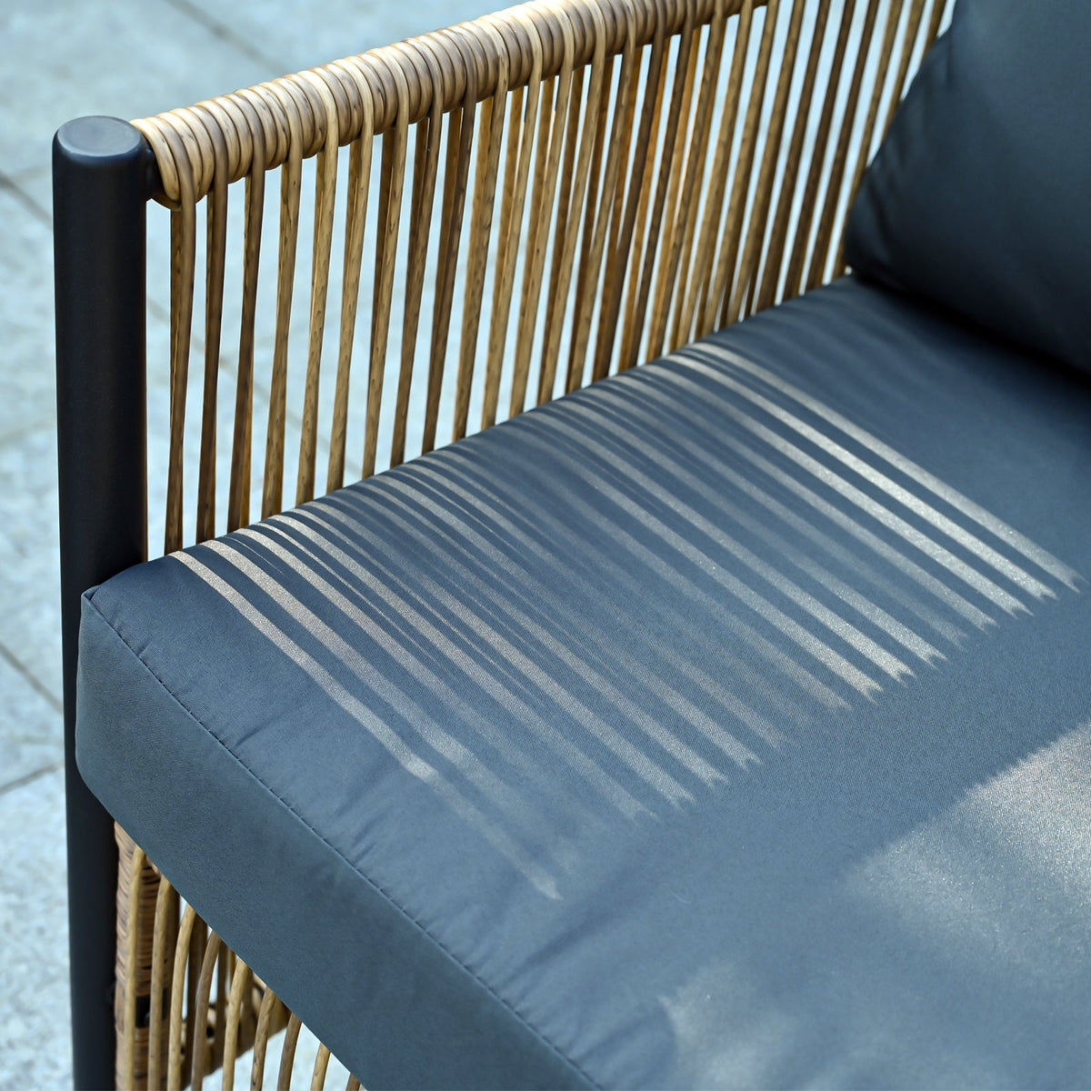 Outdoor PE Wicker 2-Seater Sofa Set with Tempered Glass Table - Grey Cushions