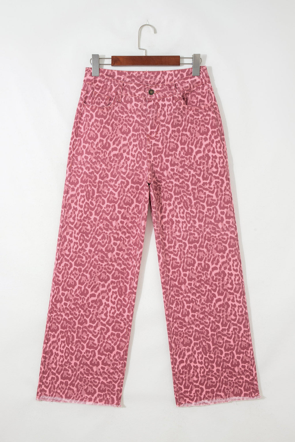 Leopard Frayed Edge High Waist Wide Leg Jeans