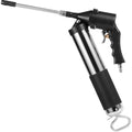 Air Operated Grease Gun, 6000PSI, 14 OZ/400 CC Capacity Heavy Duty Pneumatic Grease Gun, with 18.5 Inch Flexible Hose, 1 Black Flat Coupler Pointed Coupler Bent Metal Pipe Locking Clamp Coupler