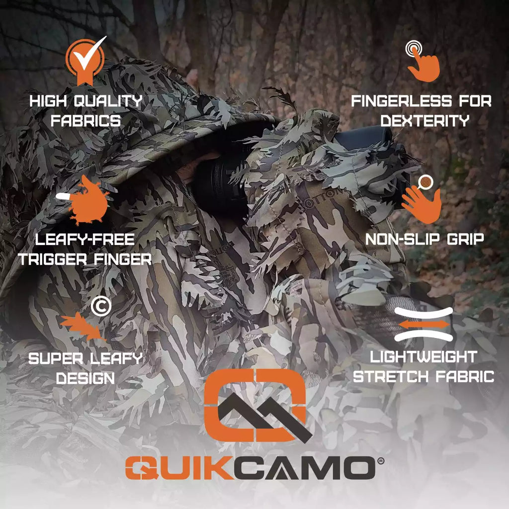 Leafy Camo Gloves in Mossy Oak and Realtree - Fingerless or Touchscreen Tips