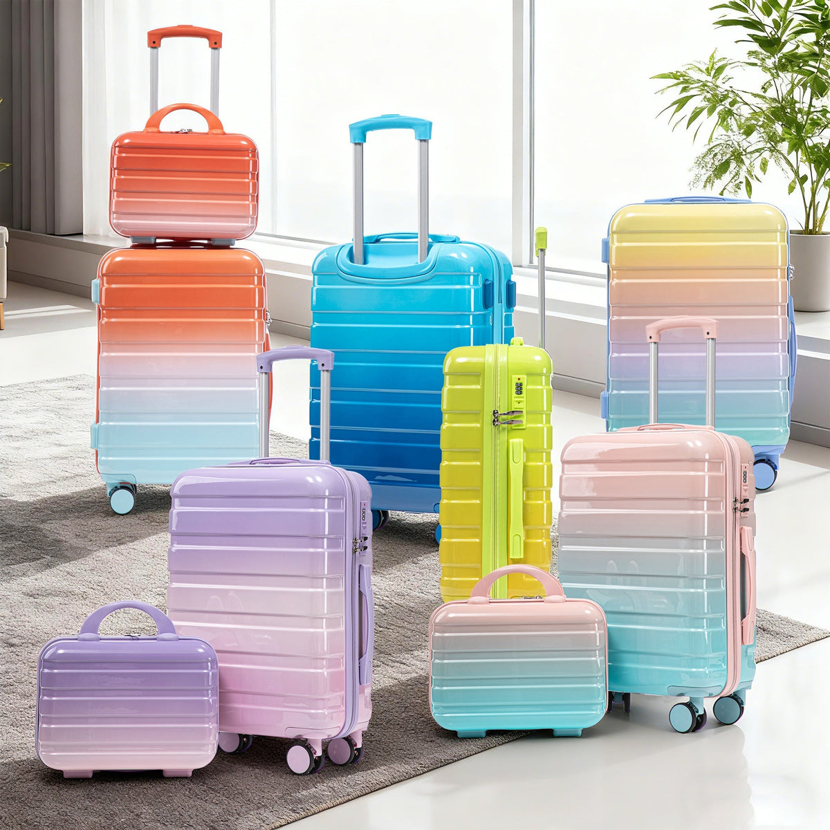 2 Pc PC Spinner Wheel Luggage Set with Lock - Gradient Blue Red
