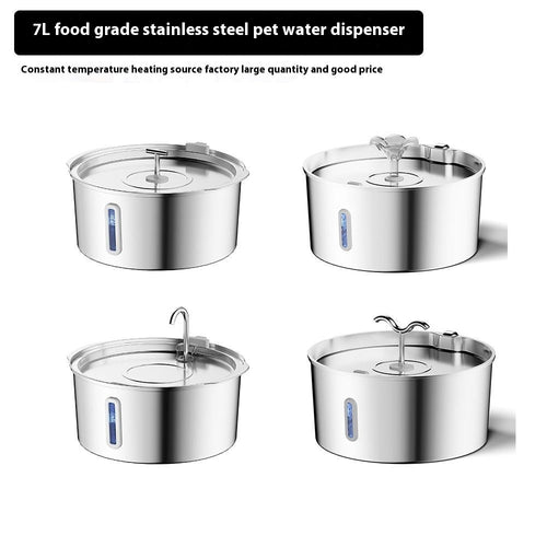 7L Stainless Steel Pet Water Dispenser Automatic Heating Dogs And Cats Water Feeder
