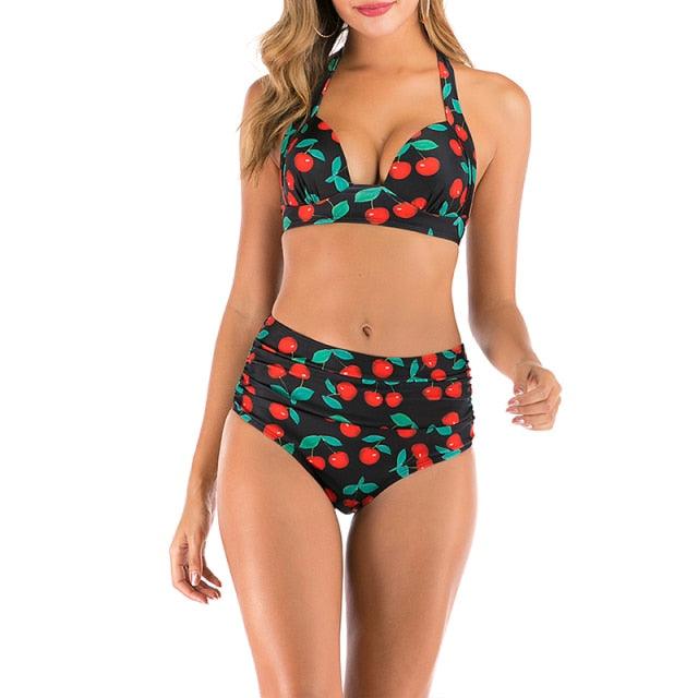 High Waist bikini Set Two Piece Bath Suit Athletic V Neck Swimwear Vintage Halter Swimming Suits Halter Bathing Suit Woman Swimsuit Female Plus Size Bikini Floral Print Swimwear Women New