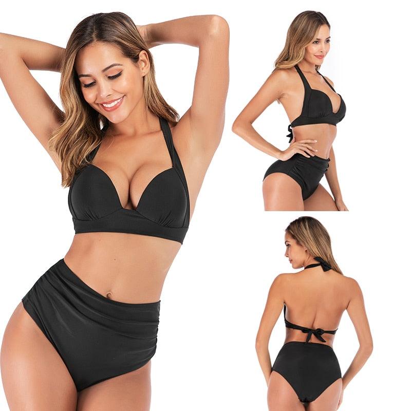 High Waist bikini Set Two Piece Bath Suit Athletic V Neck Swimwear Vintage Halter Swimming Suits Halter Bathing Suit Woman Swimsuit Female Plus Size Bikini Floral Print Swimwear Women New