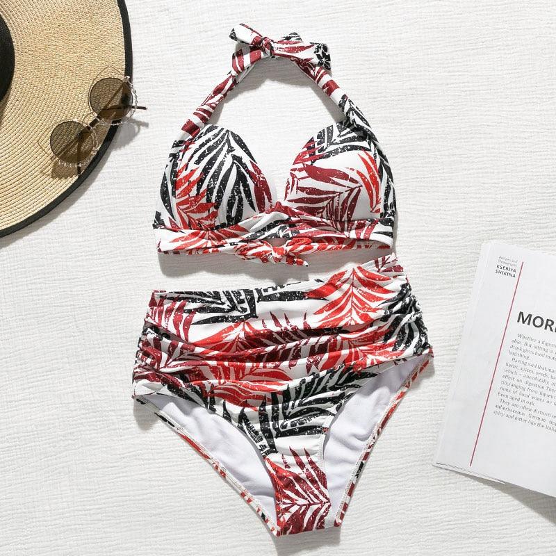 High Waist bikini Set Two Piece Bath Suit Athletic V Neck Swimwear Vintage Halter Swimming Suits Halter Bathing Suit Woman Swimsuit Female Plus Size Bikini Floral Print Swimwear Women New