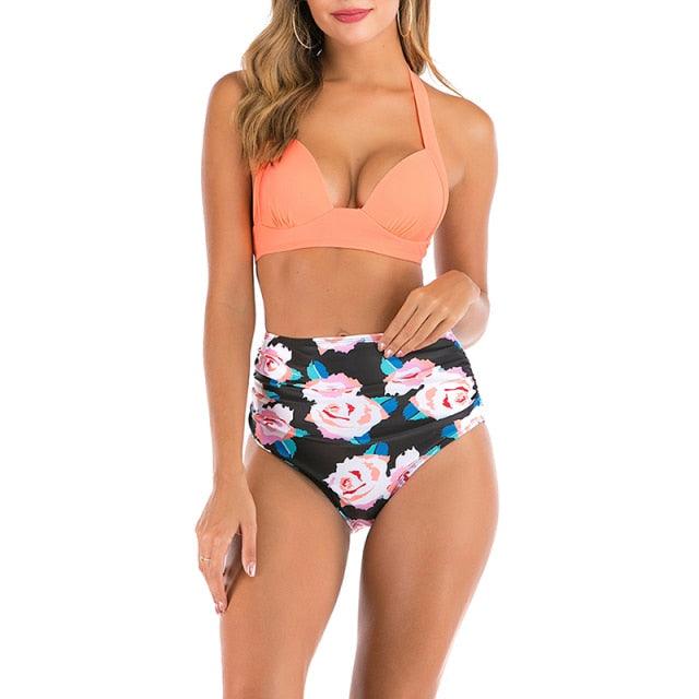 High Waist bikini Set Two Piece Bath Suit Athletic V Neck Swimwear Vintage Halter Swimming Suits Halter Bathing Suit Woman Swimsuit Female Plus Size Bikini Floral Print Swimwear Women New