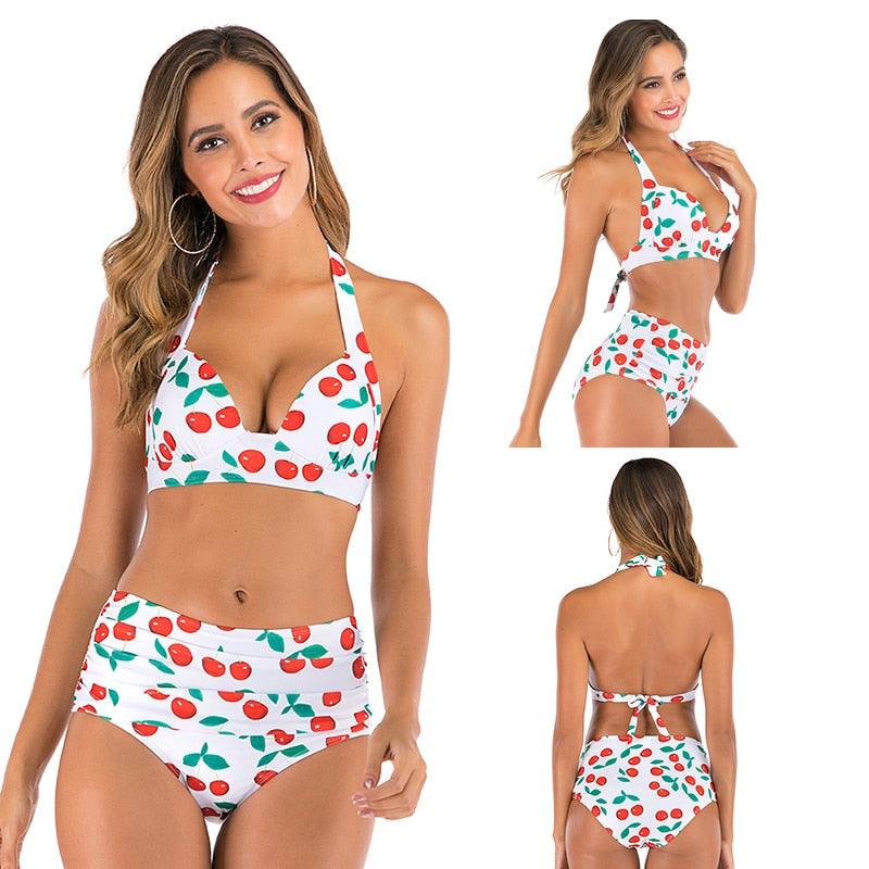 High Waist bikini Set Two Piece Bath Suit Athletic V Neck Swimwear Vintage Halter Swimming Suits Halter Bathing Suit Woman Swimsuit Female Plus Size Bikini Floral Print Swimwear Women New