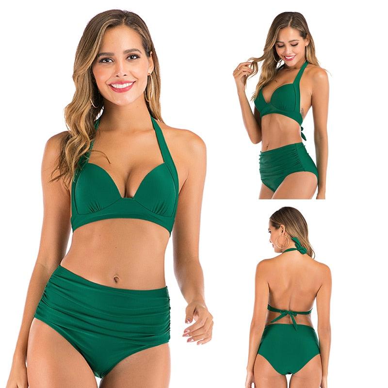 High Waist bikini Set Two Piece Bath Suit Athletic V Neck Swimwear Vintage Halter Swimming Suits Halter Bathing Suit Woman Swimsuit Female Plus Size Bikini Floral Print Swimwear Women New