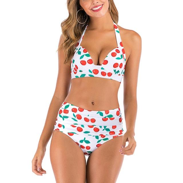 High Waist bikini Set Two Piece Bath Suit Athletic V Neck Swimwear Vintage Halter Swimming Suits Halter Bathing Suit Woman Swimsuit Female Plus Size Bikini Floral Print Swimwear Women New