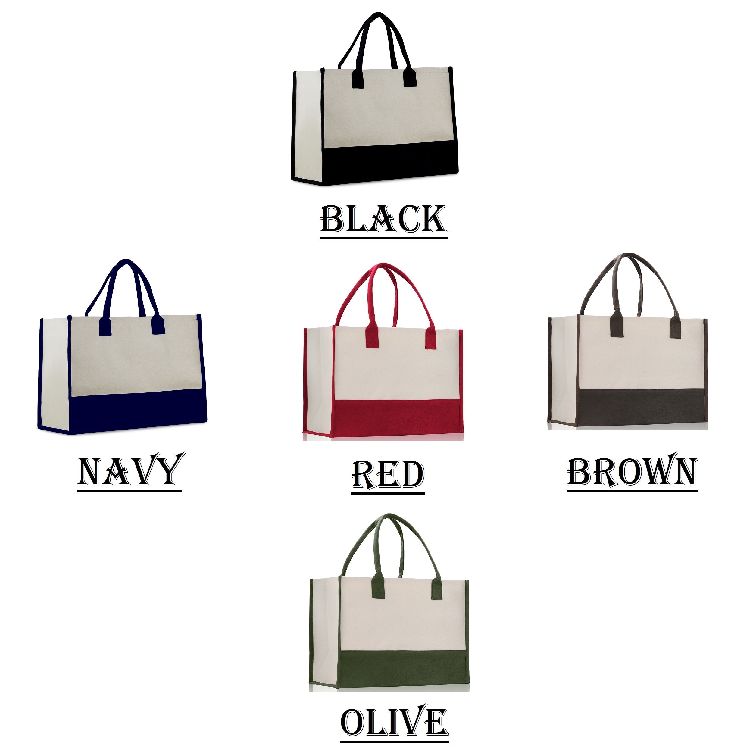 Customized Embroidered Name Tote Bag 100% Cotton Canvas and a Chic Personalized Tote Bag, Beach Bag, Market Bag, Bridesmaid Bag - Red