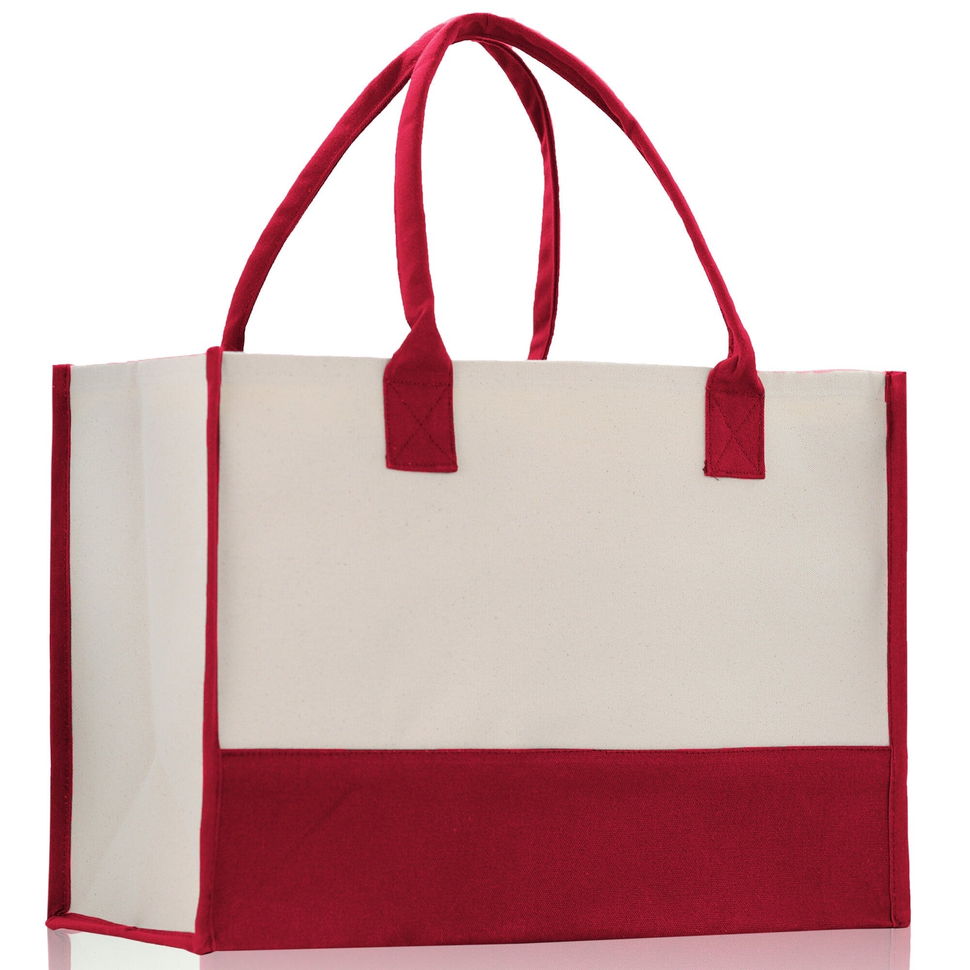 Customized Embroidered Name Tote Bag 100% Cotton Canvas and a Chic Personalized Tote Bag, Beach Bag, Market Bag, Bridesmaid Bag - Red