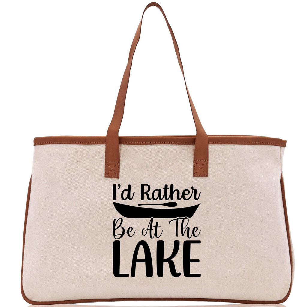 I'd Rather Be at the Lake Cotton Canvas Chic Tote Bag Camping Tote Lake Lover Gift Tote Bag Outdoor Tote Weekender Tote Laker Tote
