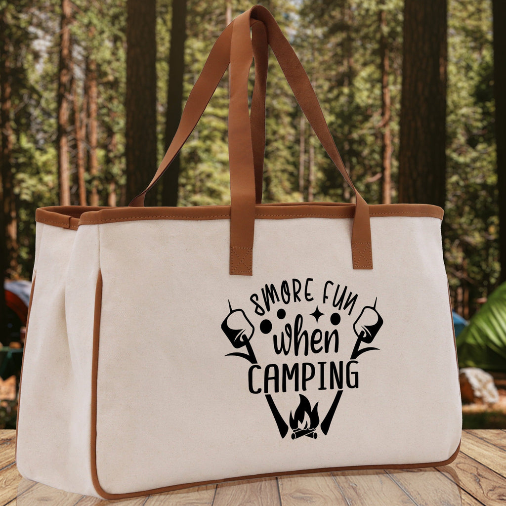 Smore Fun When Camping Cotton Canvas Chic Tote Bag Camping Tote Camping Lover Gift Tote Bag Outdoor Tote Weekender Tote Camper Tote