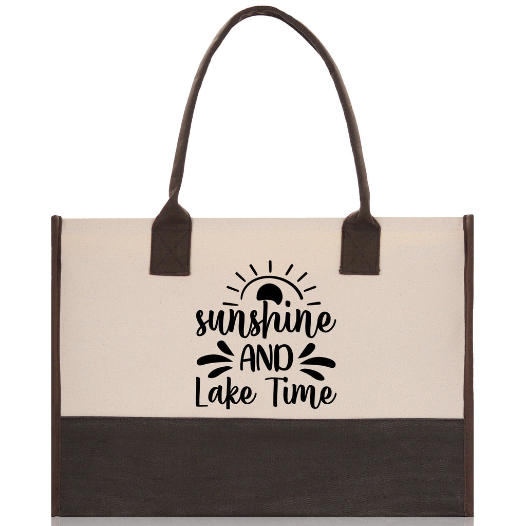 Sunshine and Lake Time Cotton Canvas Chic Tote Bag Camping Tote Lake Lover Gift Tote Bag Outdoor Tote Weekender Tote Laker Tote