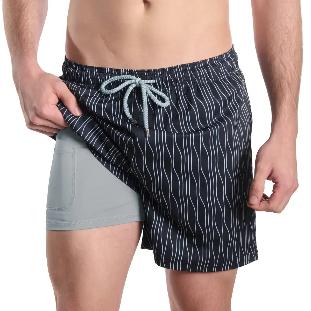 Linear Drift, Storm and Fog Hybrid Short, Compression Lined Swim and Resort Trunk