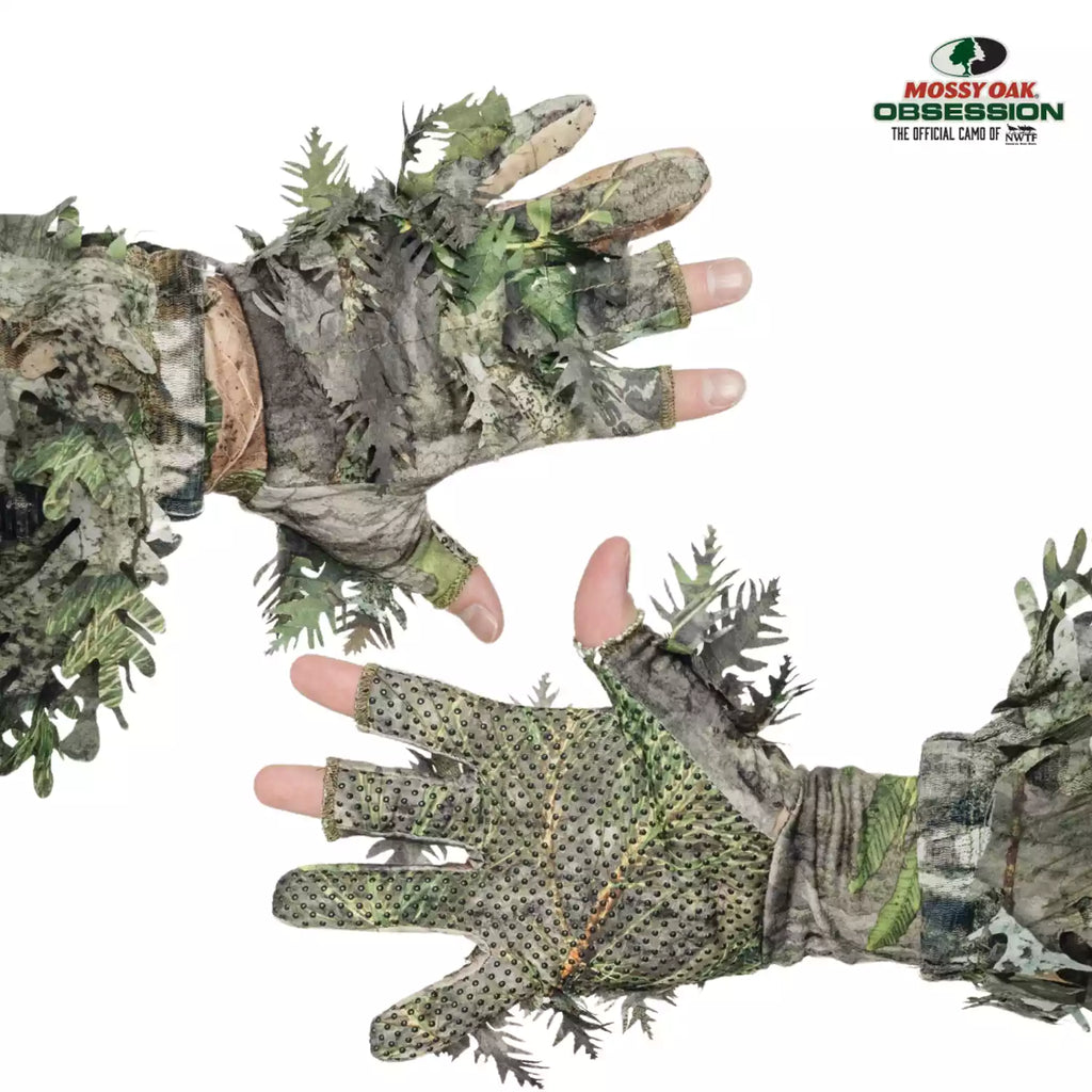 Leafy Camo Gloves in Mossy Oak and Realtree - Fingerless or Touchscreen Tips