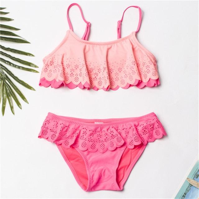 Multicolored Style  Girls Kids Swimwear Swimsuit Girls Two Piece Bikini Swimsuits Floral Bathing Suit For Kids Summer Beach Swimwear Summer Children Bathing Suit Kids Girls Bikini Set 2-14 Years