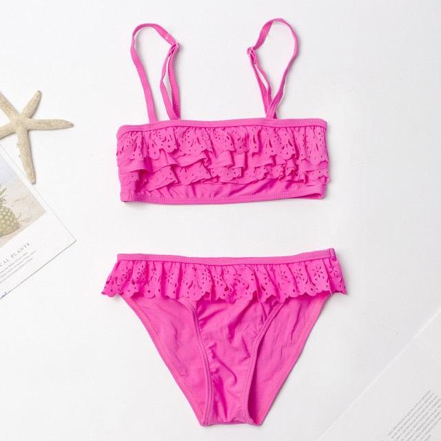 Multicolored Style  Girls Kids Swimwear Swimsuit Girls Two Piece Bikini Swimsuits Floral Bathing Suit For Kids Summer Beach Swimwear Summer Children Bathing Suit Kids Girls Bikini Set 2-14 Years