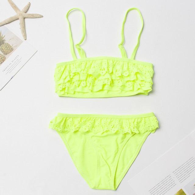 Multicolored Style  Girls Kids Swimwear Swimsuit Girls Two Piece Bikini Swimsuits Floral Bathing Suit For Kids Summer Beach Swimwear Summer Children Bathing Suit Kids Girls Bikini Set 2-14 Years