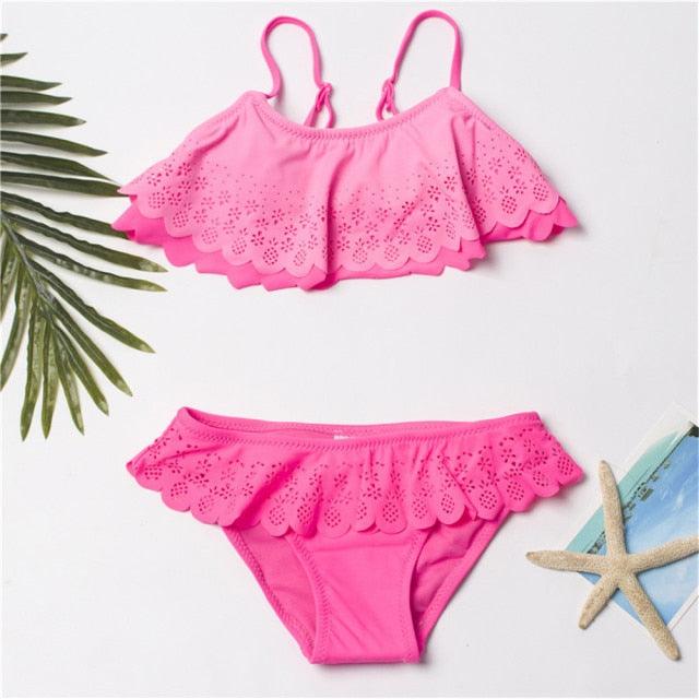 Multicolored Style  Girls Kids Swimwear Swimsuit Girls Two Piece Bikini Swimsuits Floral Bathing Suit For Kids Summer Beach Swimwear Summer Children Bathing Suit Kids Girls Bikini Set 2-14 Years