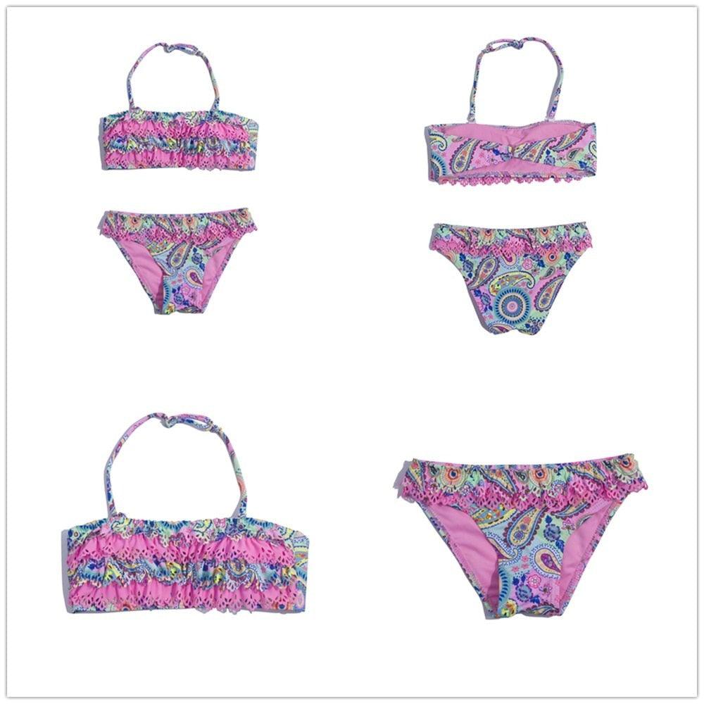 Multicolored Style  Girls Kids Swimwear Swimsuit Girls Two Piece Bikini Swimsuits Floral Bathing Suit For Kids Summer Beach Swimwear Summer Children Bathing Suit Kids Girls Bikini Set 2-14 Years