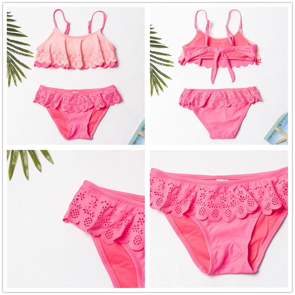 Multicolored Style  Girls Kids Swimwear Swimsuit Girls Two Piece Bikini Swimsuits Floral Bathing Suit For Kids Summer Beach Swimwear Summer Children Bathing Suit Kids Girls Bikini Set 2-14 Years