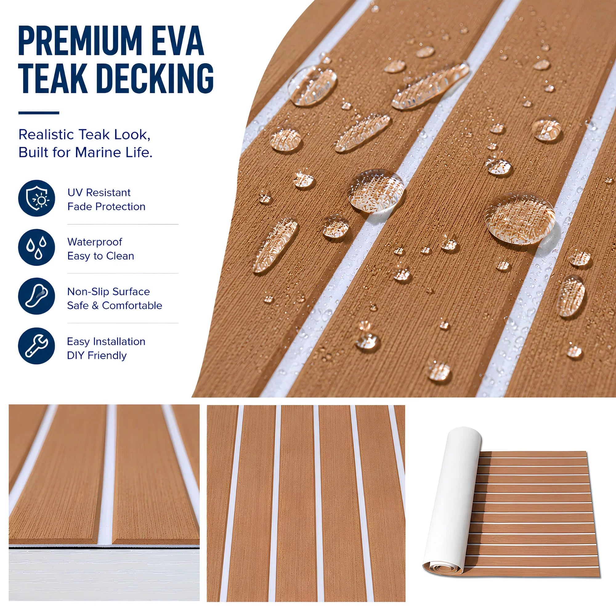 Faux Teak Stripe EVA Foam Boat Flooring