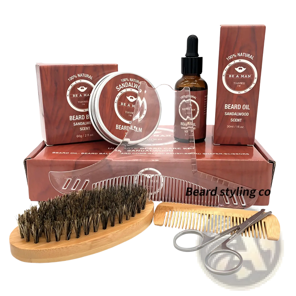 Sandalwood Beard Care Kit with Oil and Grooming Tools