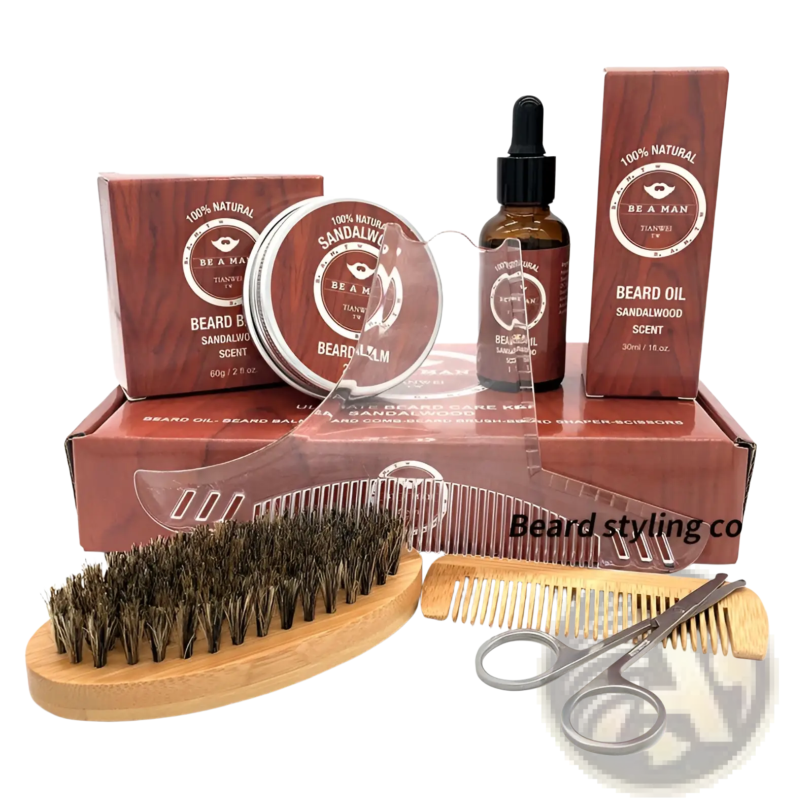 Sandalwood Beard Care Kit with Oil and Grooming Tools