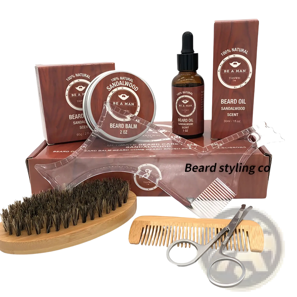 Sandalwood Beard Care Kit with Oil and Grooming Tools