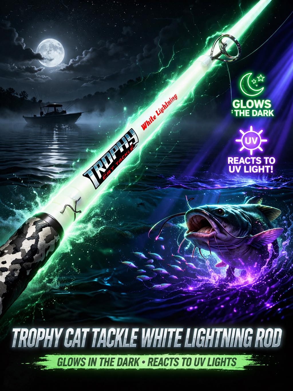 White Lightning 7'6" Casting Catfish Rod | Trophy Cat Tackle